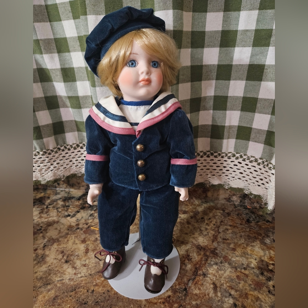 Vintage Montgomery Ward Sailor Boy Porcelain Doll. Mint In Box.